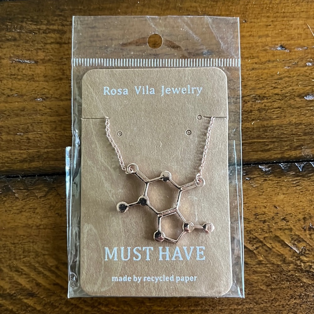 Rose Gold toned Necklace of a Caffeine molecule
